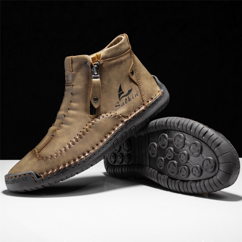 (⏰LAST DAY - 50% OFF🛒)Men's Premium Handmade Leather Boots with Wide Toe Box Enhanced Arch Support Durable Non Slip Sole and All Day Comfort for Work and Casual Wear