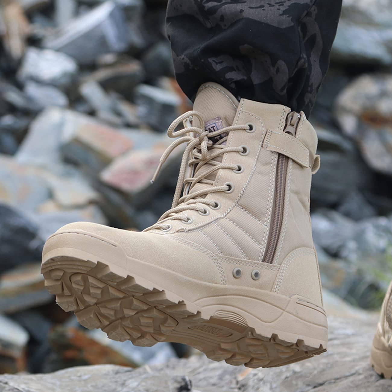 CushyGait Men Waterproof Steel Toe Work Boots Non-Slip Hiking Boots Tactical Boots