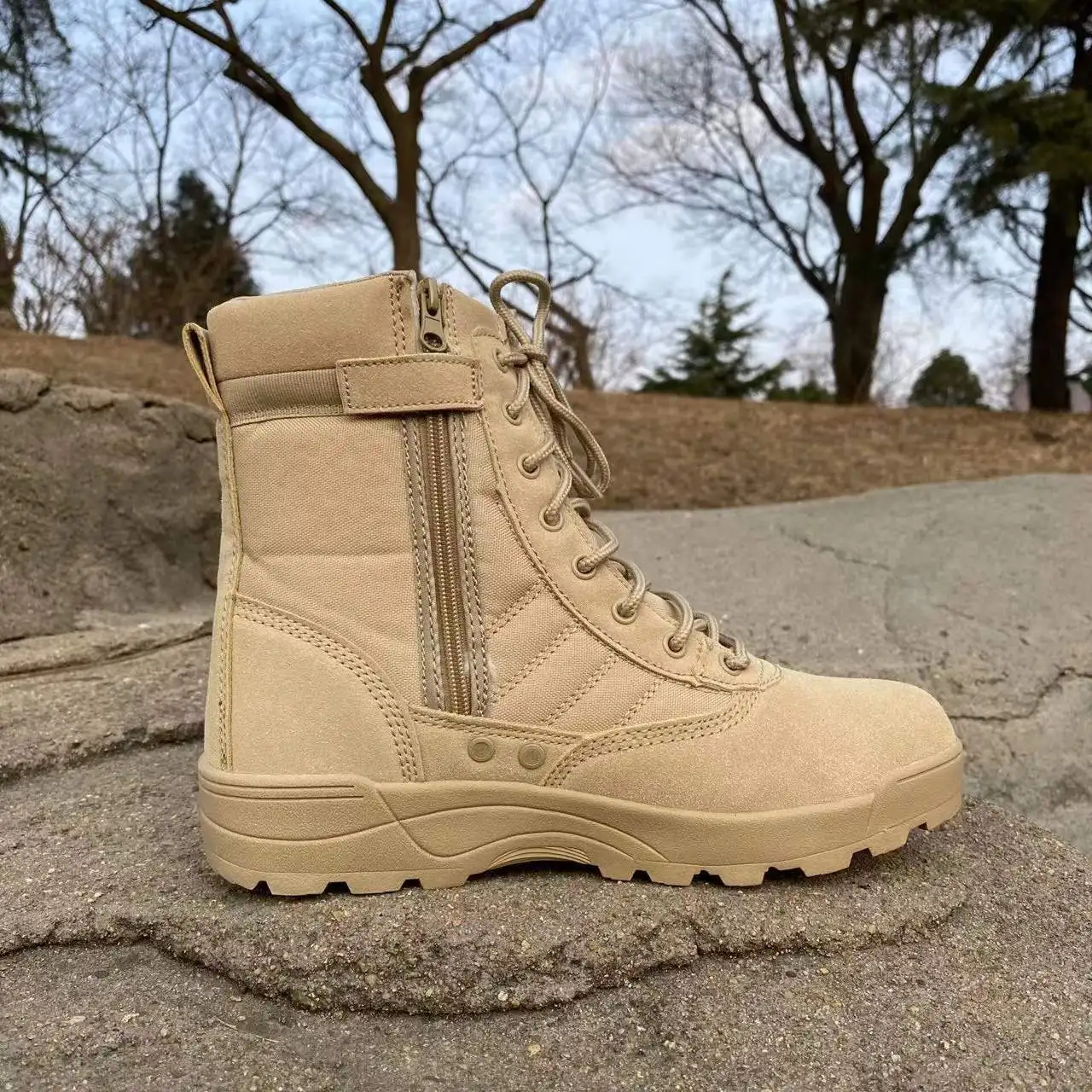 CushyGait Men Waterproof Steel Toe Work Boots Non-Slip Hiking Boots Tactical Boots