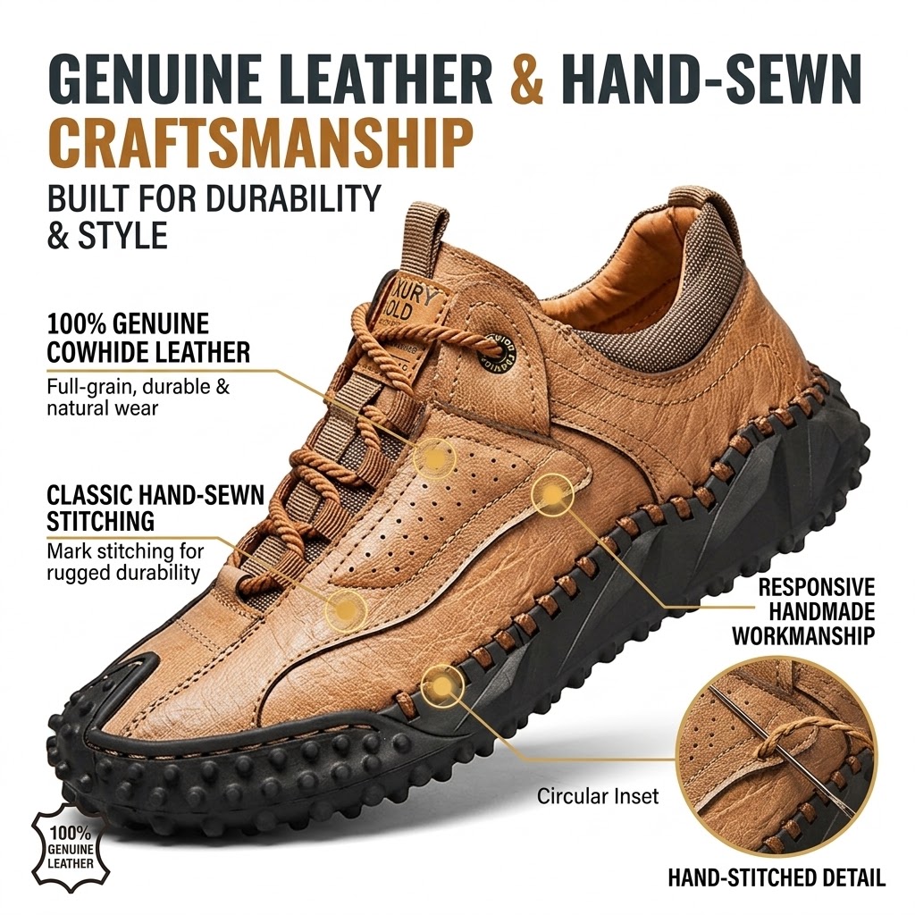 (👞Clearance Sale-70%OFF💥)Men’s Vintage Leather Hiking Shoes – Genuine Leather, Orthopedic Arch Support, Wide Toe Box, Waterproof, Breathable, Hand-Sewn, Non-Slip, Lightweight Shoes for Driving & Walking