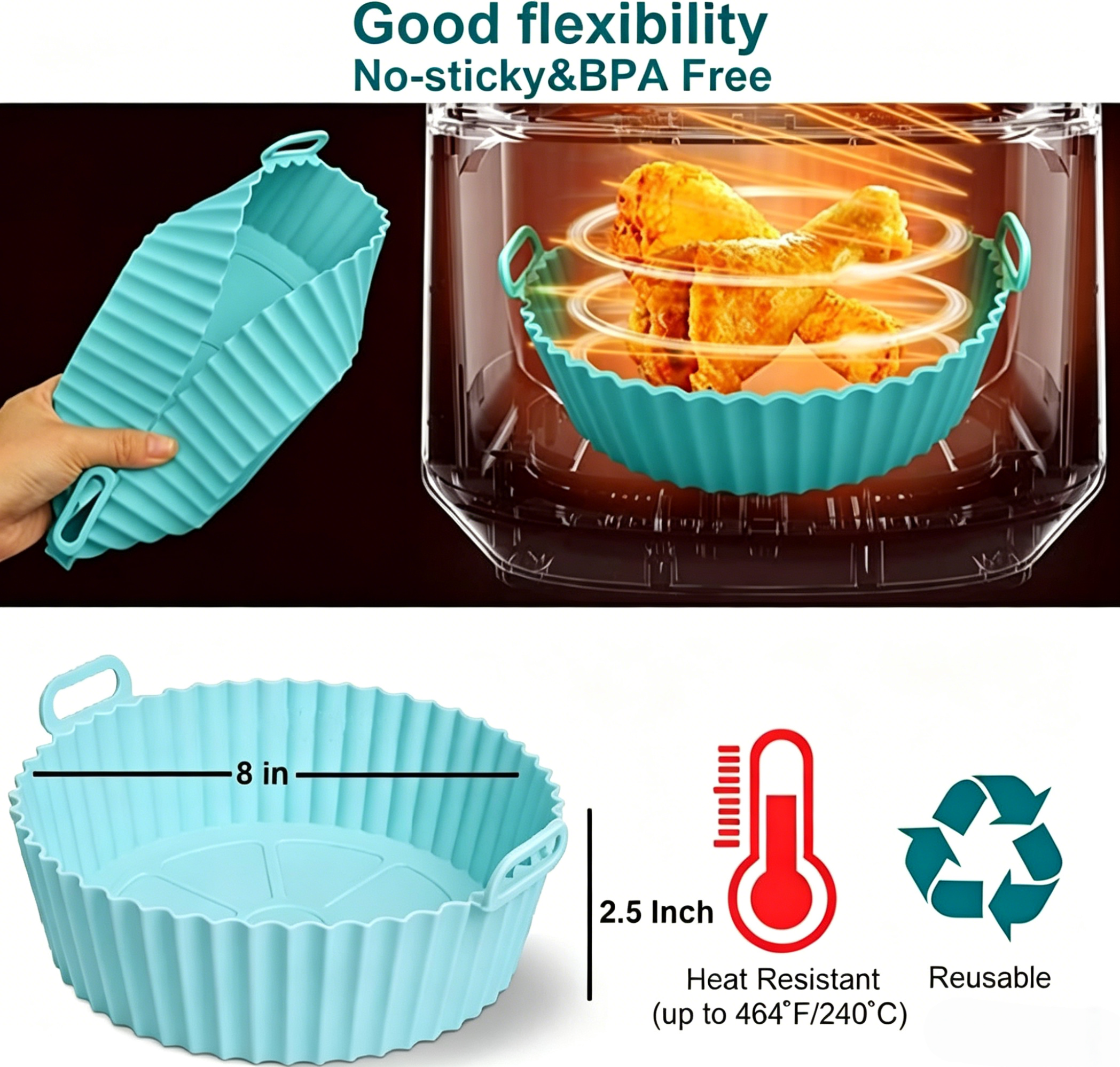 ✨ Moyazelena™ Air Fryer Silicone Liners 🍟 Reusable & Easy To Clean Air Fryer Silicone Trays