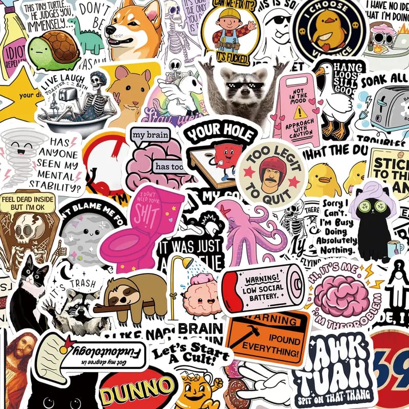 130PCS Funny Saying Sticker Pack🎉 ,Suitable for bumpers, safety helmets, water bottles, colleagues, computers🥤⛑️