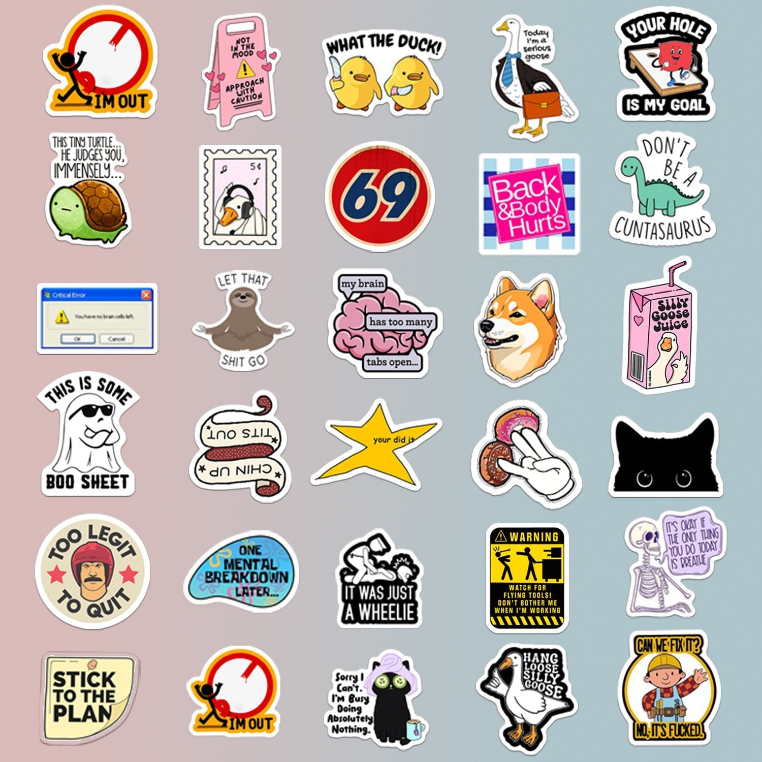 130PCS Funny Saying Sticker Pack🎉 ,Suitable for bumpers, safety helmets, water bottles, colleagues, computers🥤⛑️