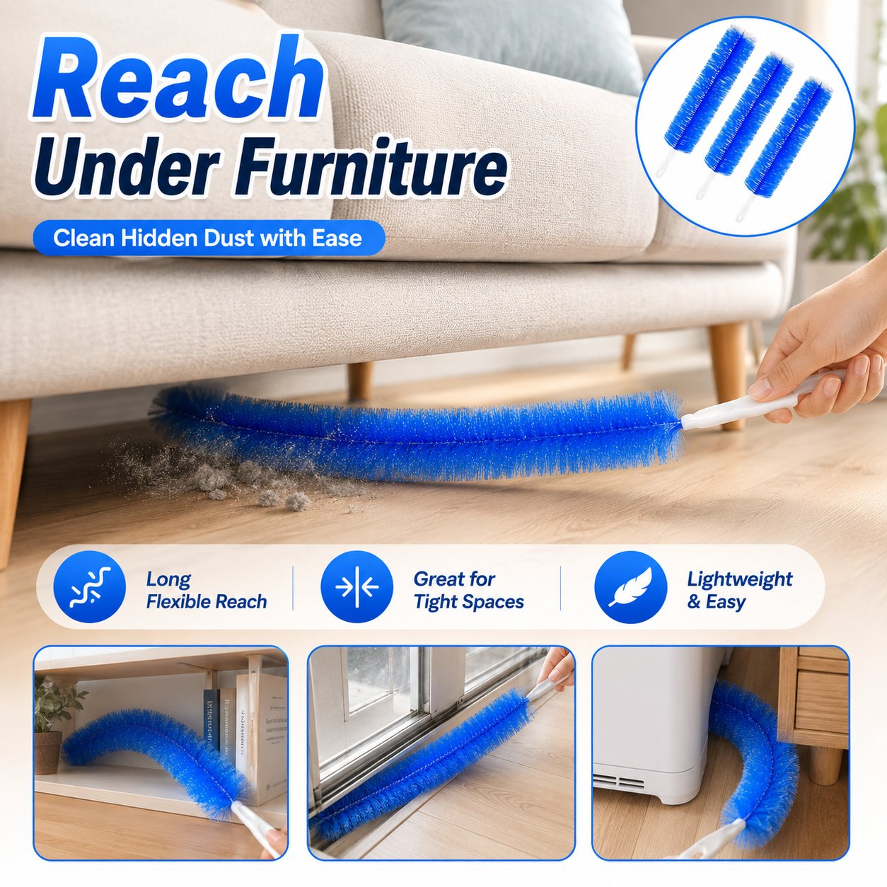 Bendable Microfiber Head 🧹, Reusable Dust Remover ✨