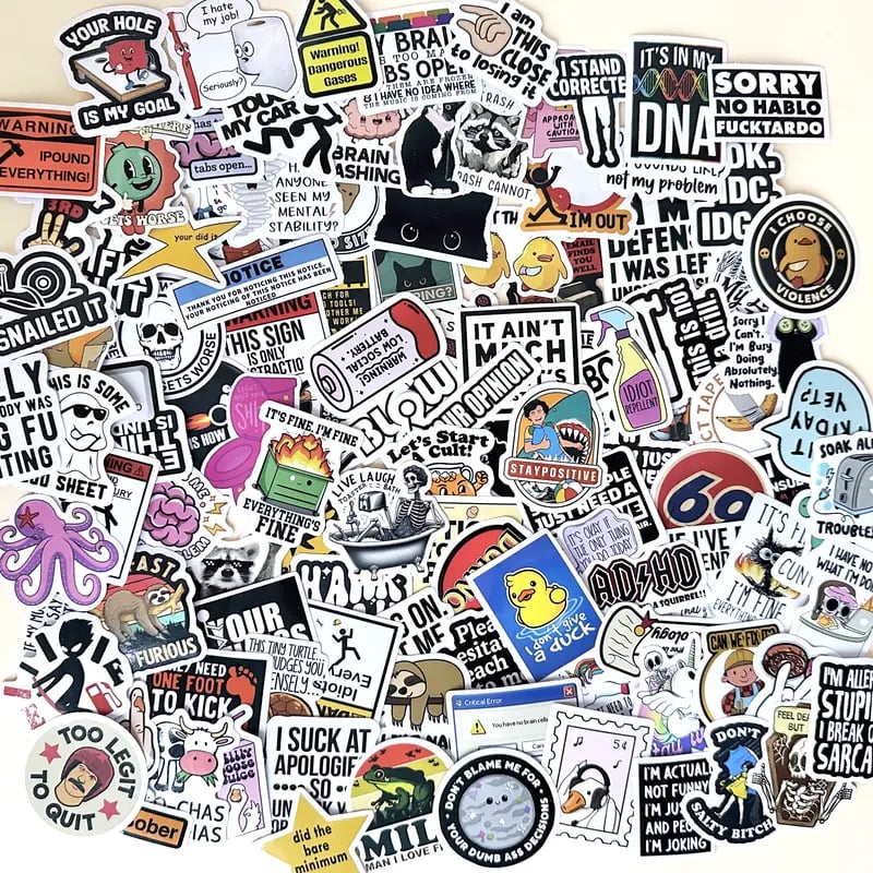 130PCS Funny Saying Sticker Pack🎉 ,Suitable for bumpers, safety helmets, water bottles, colleagues, computers🥤⛑️