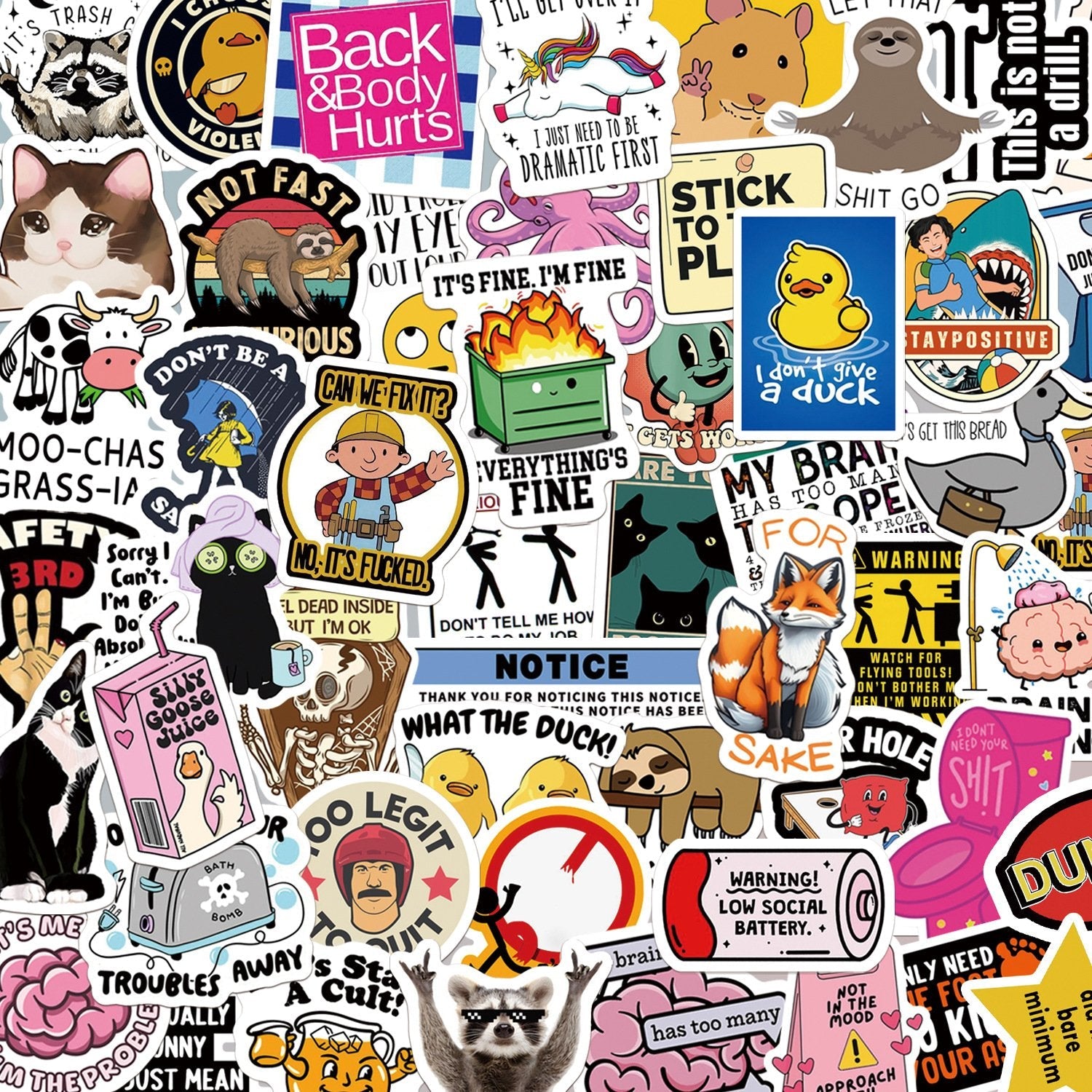 130PCS Funny Saying Sticker Pack🎉 ,Suitable for bumpers, safety helmets, water bottles, colleagues, computers🥤⛑️
