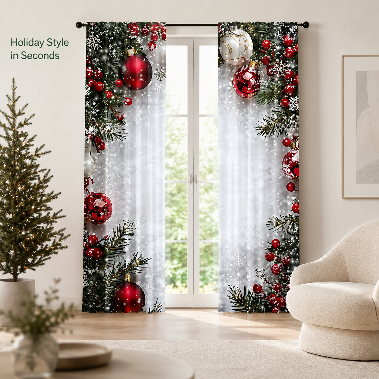 🎄✨Christmas ball holiday printed curtains