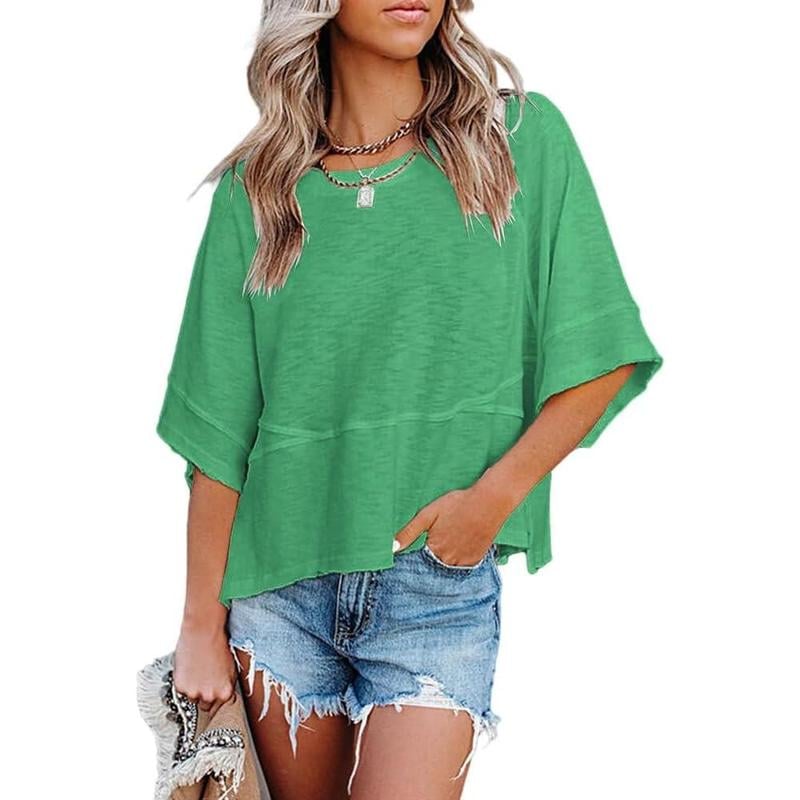 🎁BUY 2 GET FREE SHIPPING - Women's Summer Casual Crewneck Batwing Half Sleeve T-Shirts Solid Color Loose Fit Cute Basic Flowy Tops Tees Blouses