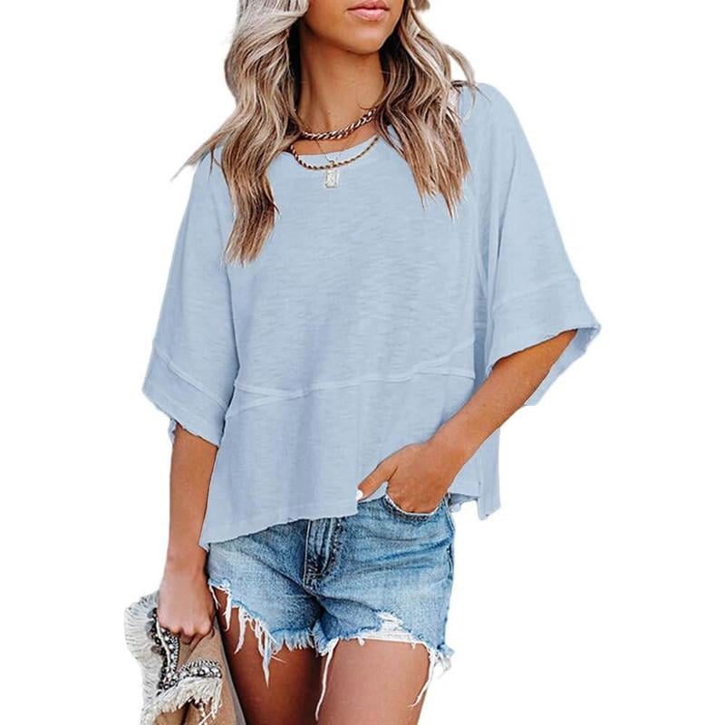 🎁BUY 2 GET FREE SHIPPING - Women's Summer Casual Crewneck Batwing Half Sleeve T-Shirts Solid Color Loose Fit Cute Basic Flowy Tops Tees Blouses