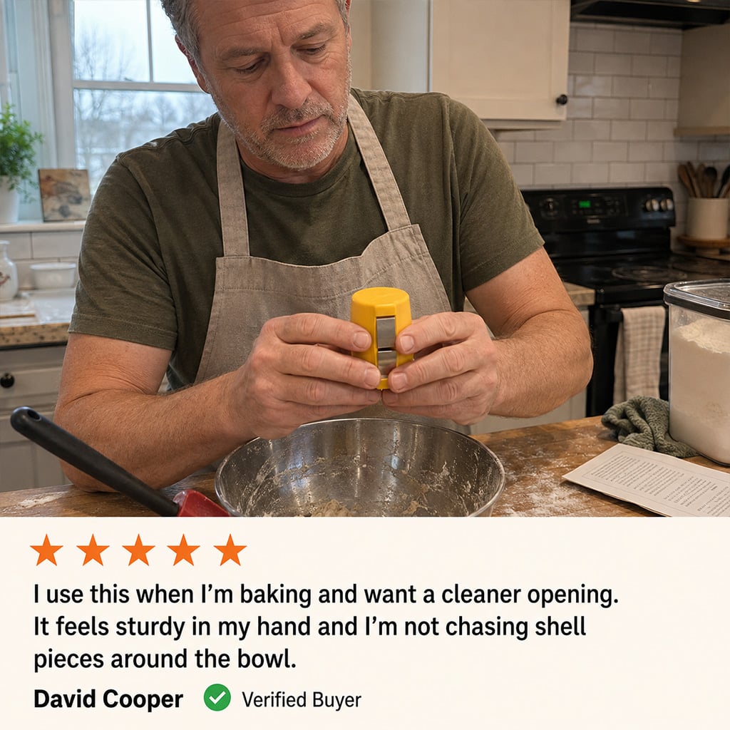 Customer review of the egg cracker tool
