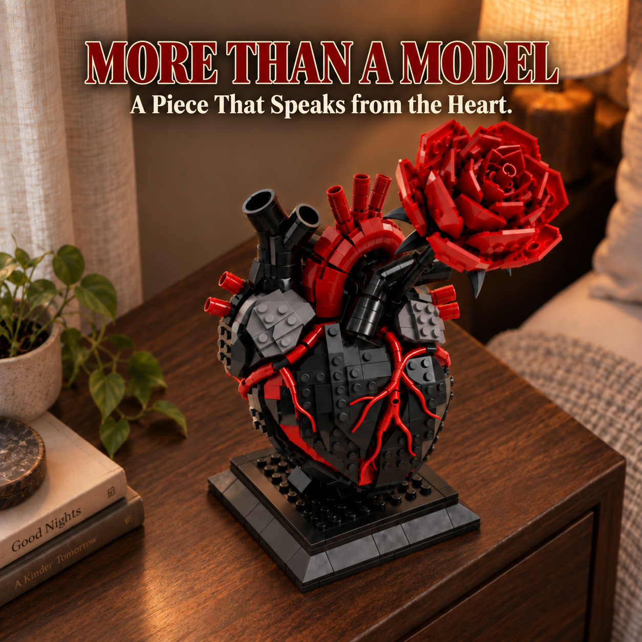 【🖤 My Heart Is Still Yours】 🫀 – Gothic Flaming Heart & Rose Building Block Set 🌹 | Forever Love Gift