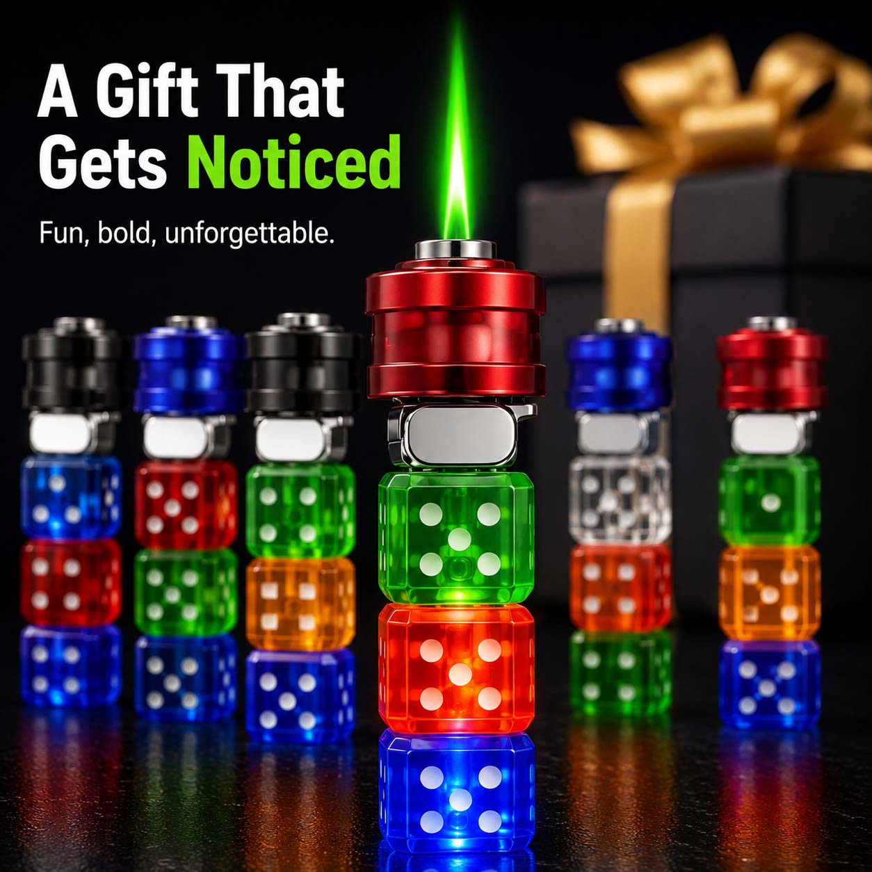 🎲 360° Spinning Dice Lighter 🔥 Windproof Jet Blue Flame, LED, Refillable EDC Gadget(Free of butane gas)