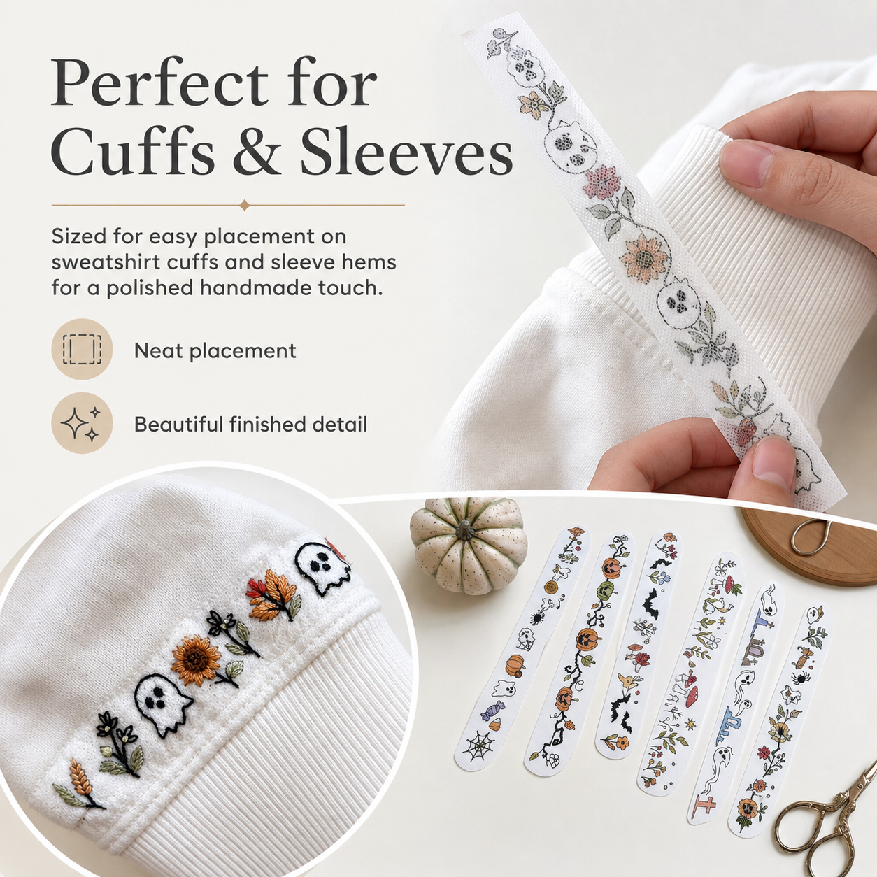 Small embroidery placement patterns