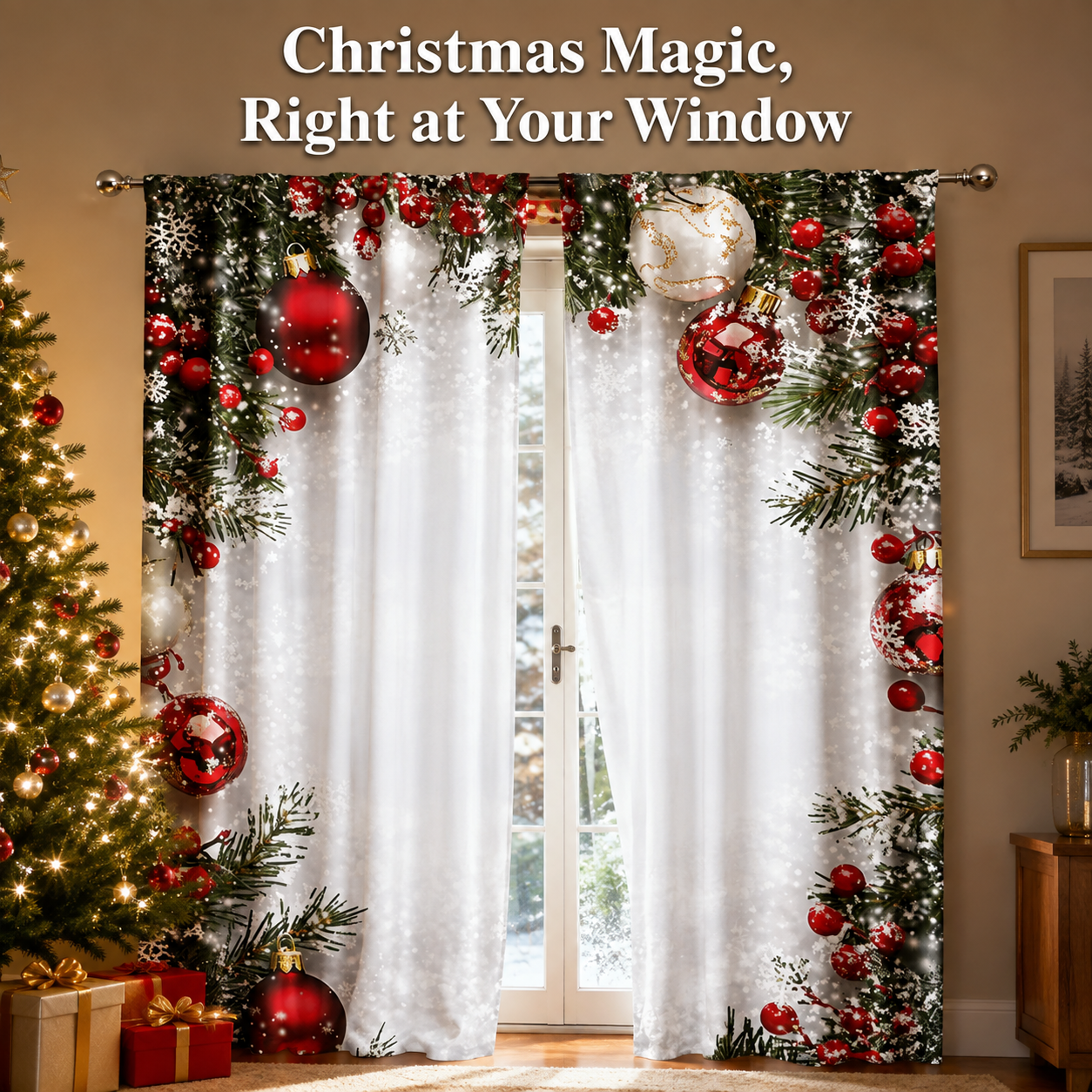 🎄✨Christmas ball holiday printed curtains