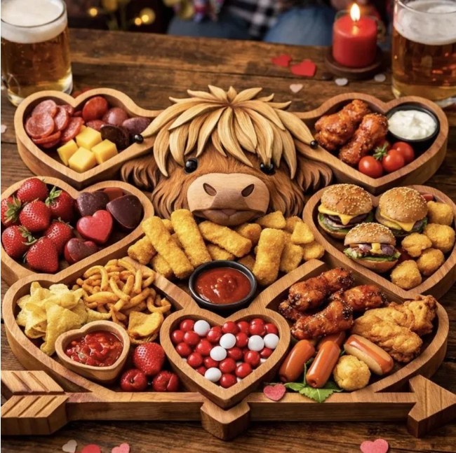 Highland Feast™  Highland Cow Wooden Charcuterie Board