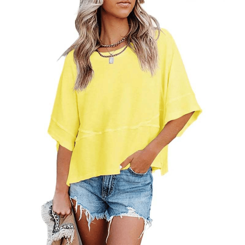 🎁BUY 2 GET FREE SHIPPING - Women's Summer Casual Crewneck Batwing Half Sleeve T-Shirts Solid Color Loose Fit Cute Basic Flowy Tops Tees Blouses