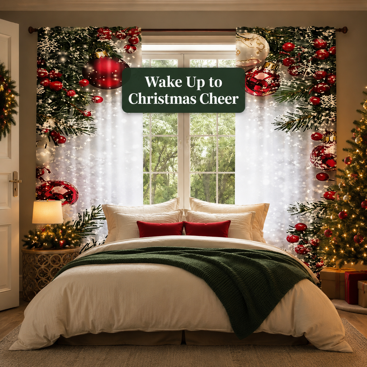 🎄✨Christmas ball holiday printed curtains