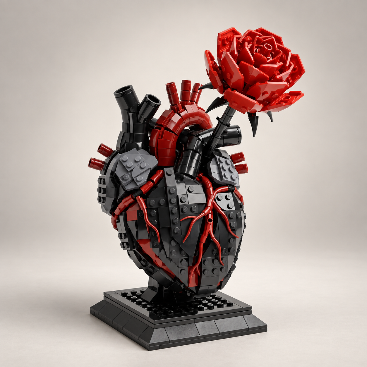 【🖤 My Heart Is Still Yours】 🫀 – Gothic Flaming Heart & Rose Building Block Set 🌹 | Forever Love Gift