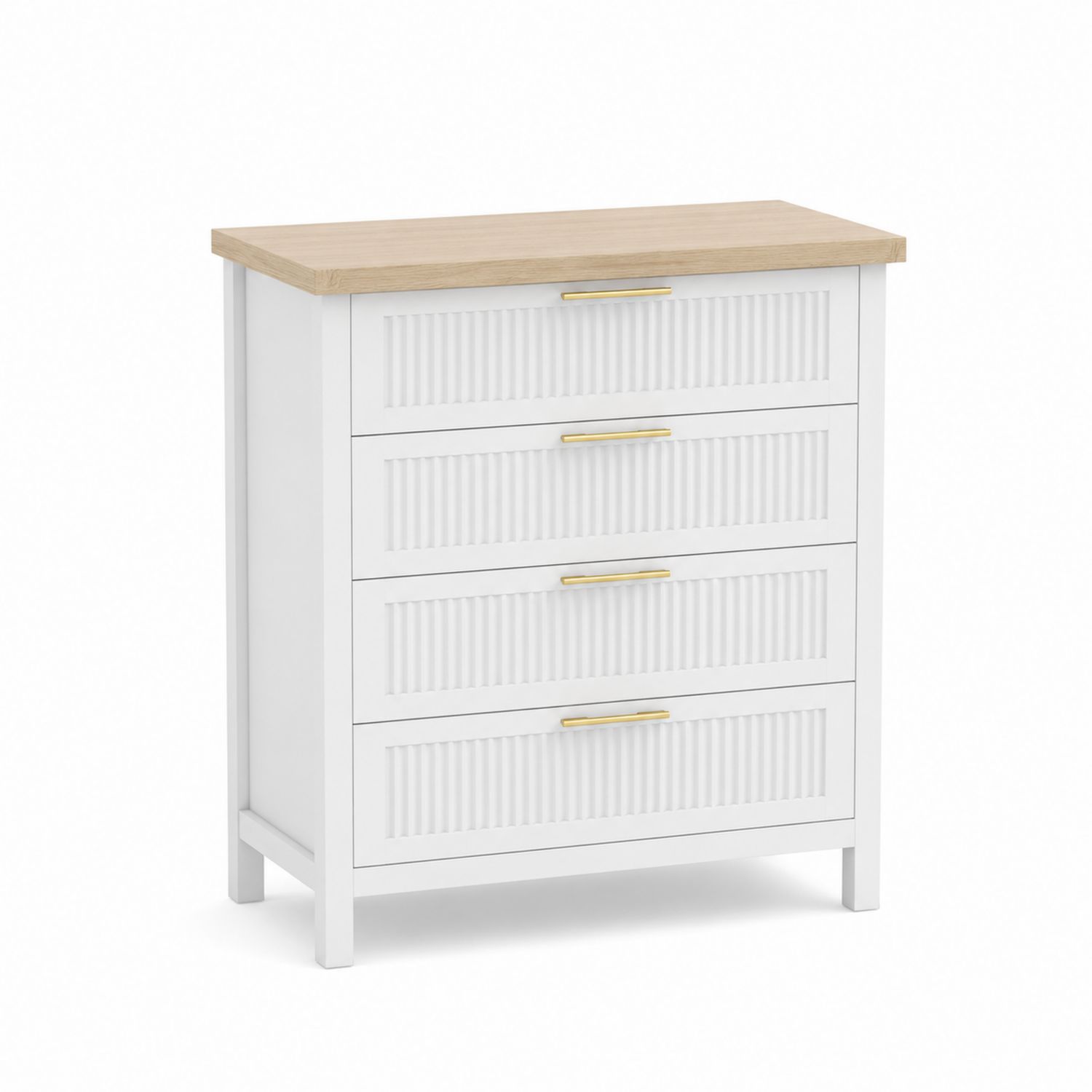 Komoda z 4 szufladami MDF Biały/Dąb 80x40x90 cm