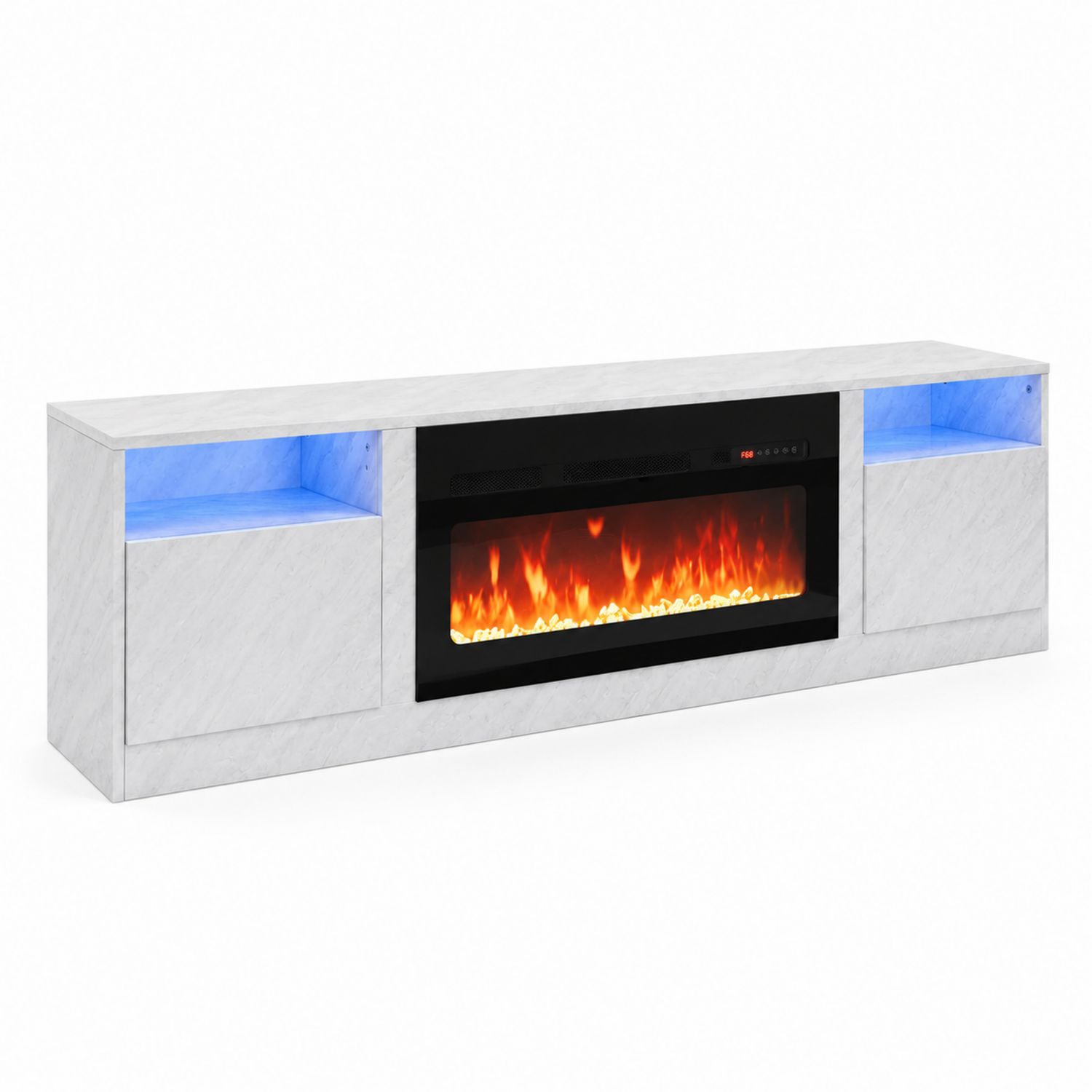 Szafka RTV z kominkiem elektrycznym 180x40x50 cm MDF Szkło Hartowane Biała