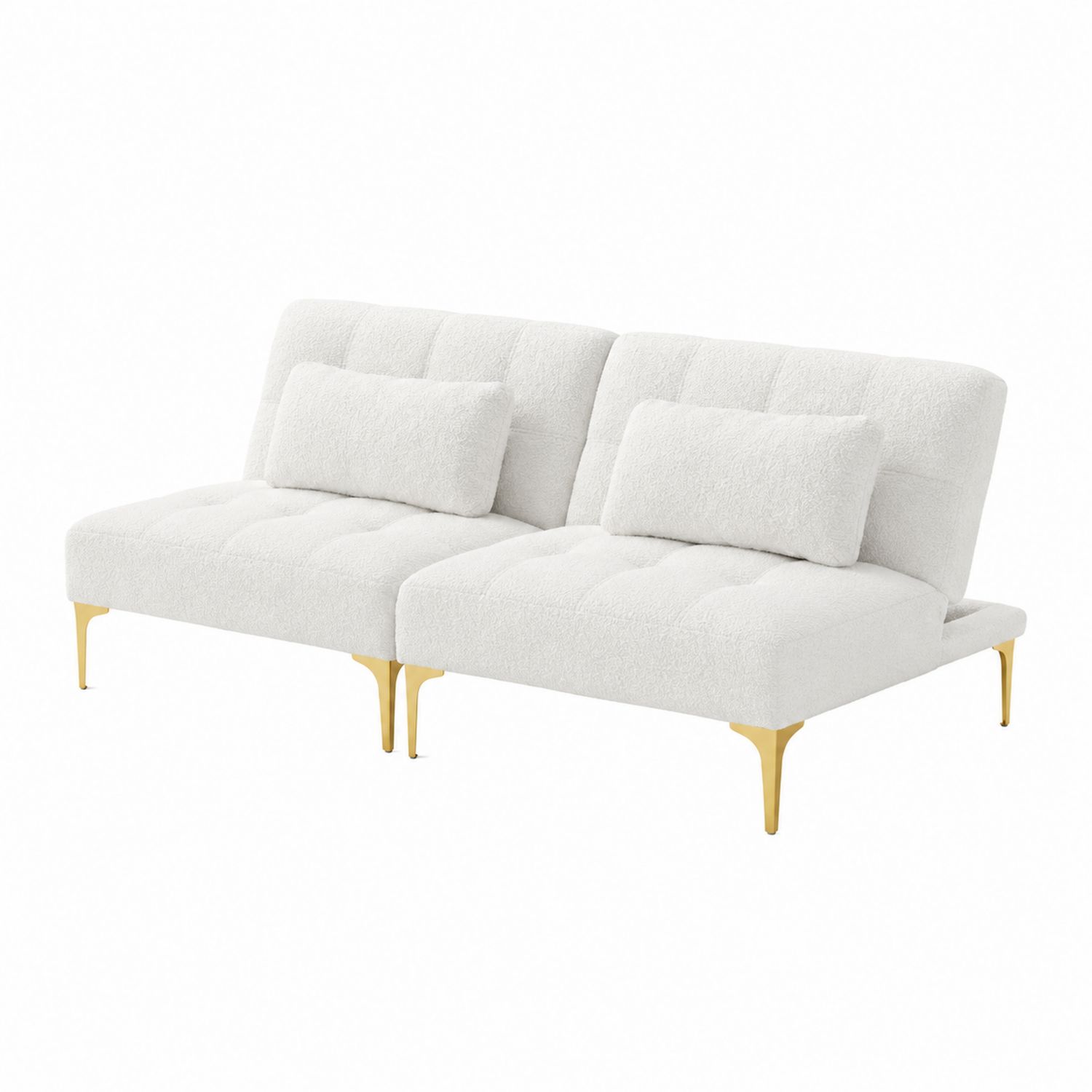 Sofa dwuosobowa z tkaniny poliestrowej z metalowymi nogami kremowa
