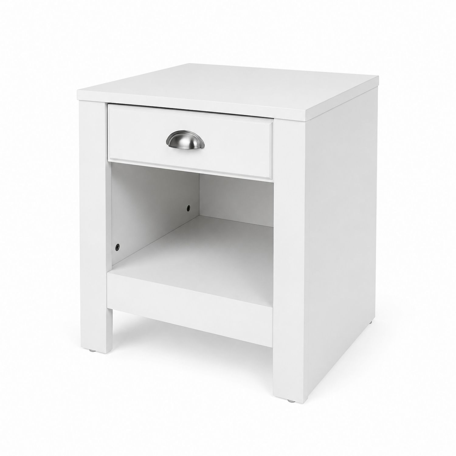 Biały Stolik Nocny MDF z Metalowym Uchwytem
