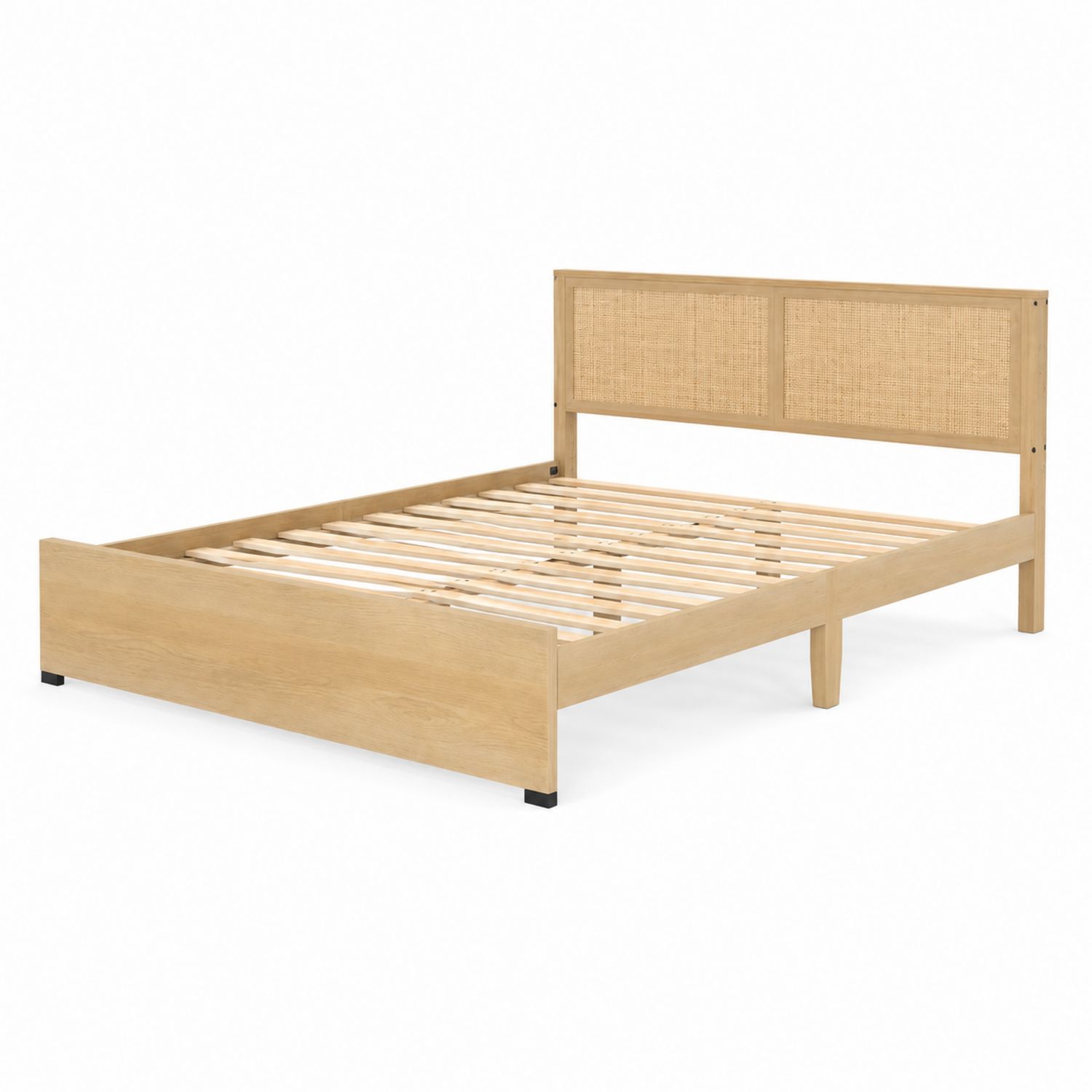 Łóżko dębowe z rattanowym wezgłowiem 200cm x 160cm