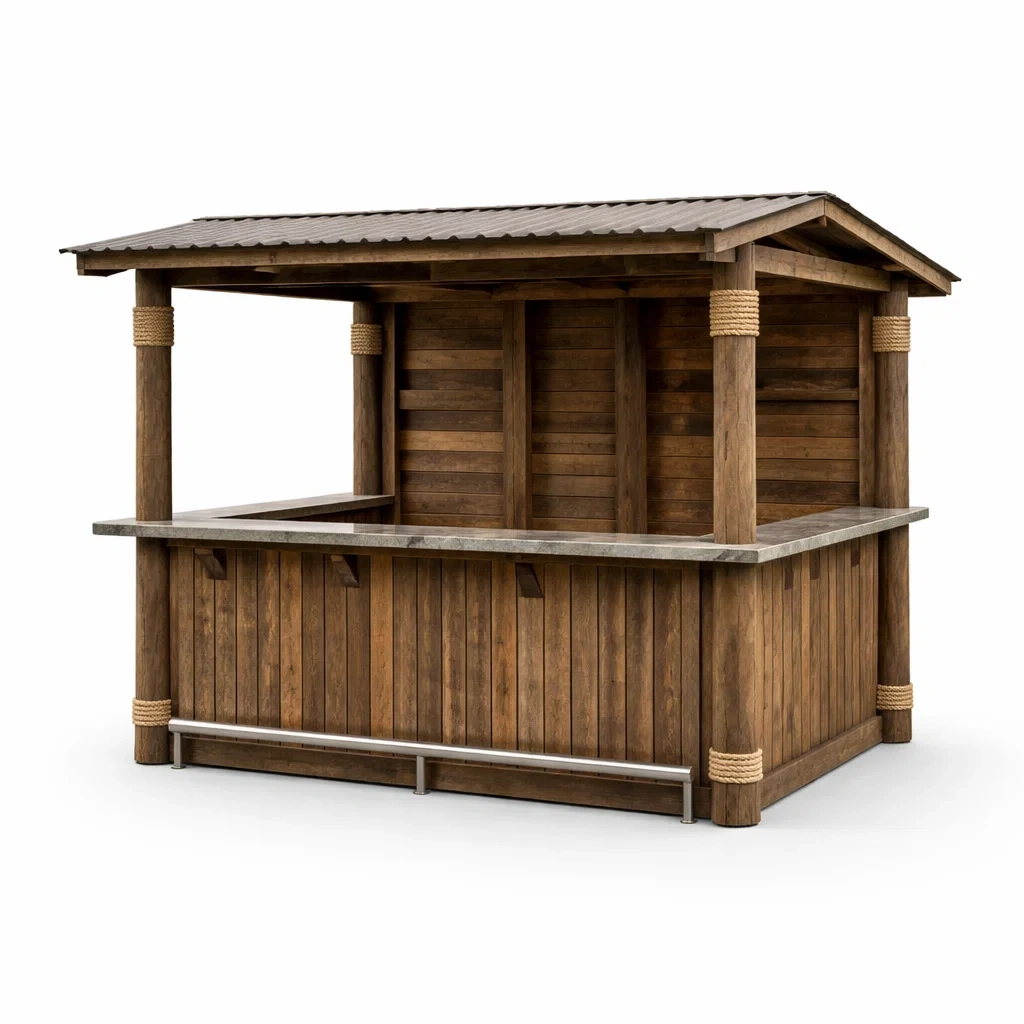 Holz Gartenbar mit Seilakzenten, Braun, 250x150x220cm-COZYVORAE