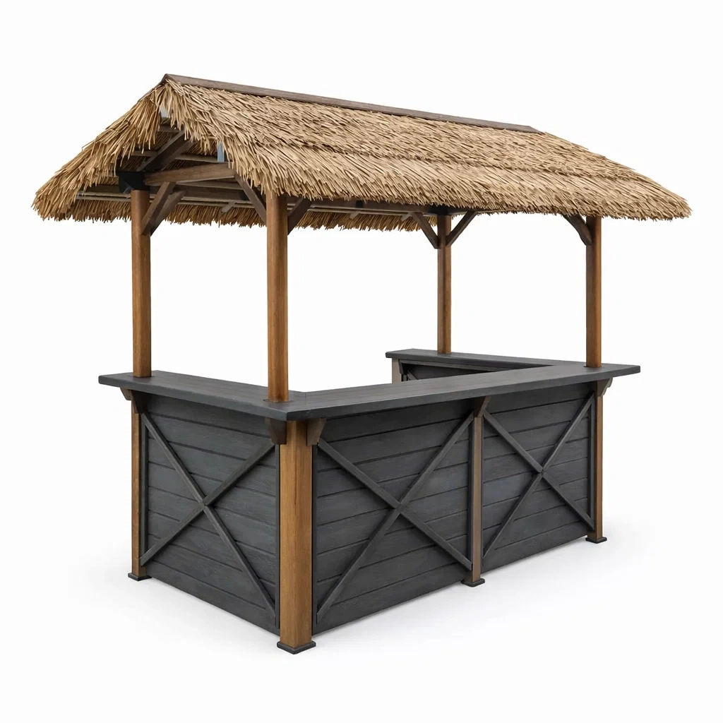 Holzbar mit Strohdach in Natur und Grau-COZYVORAE