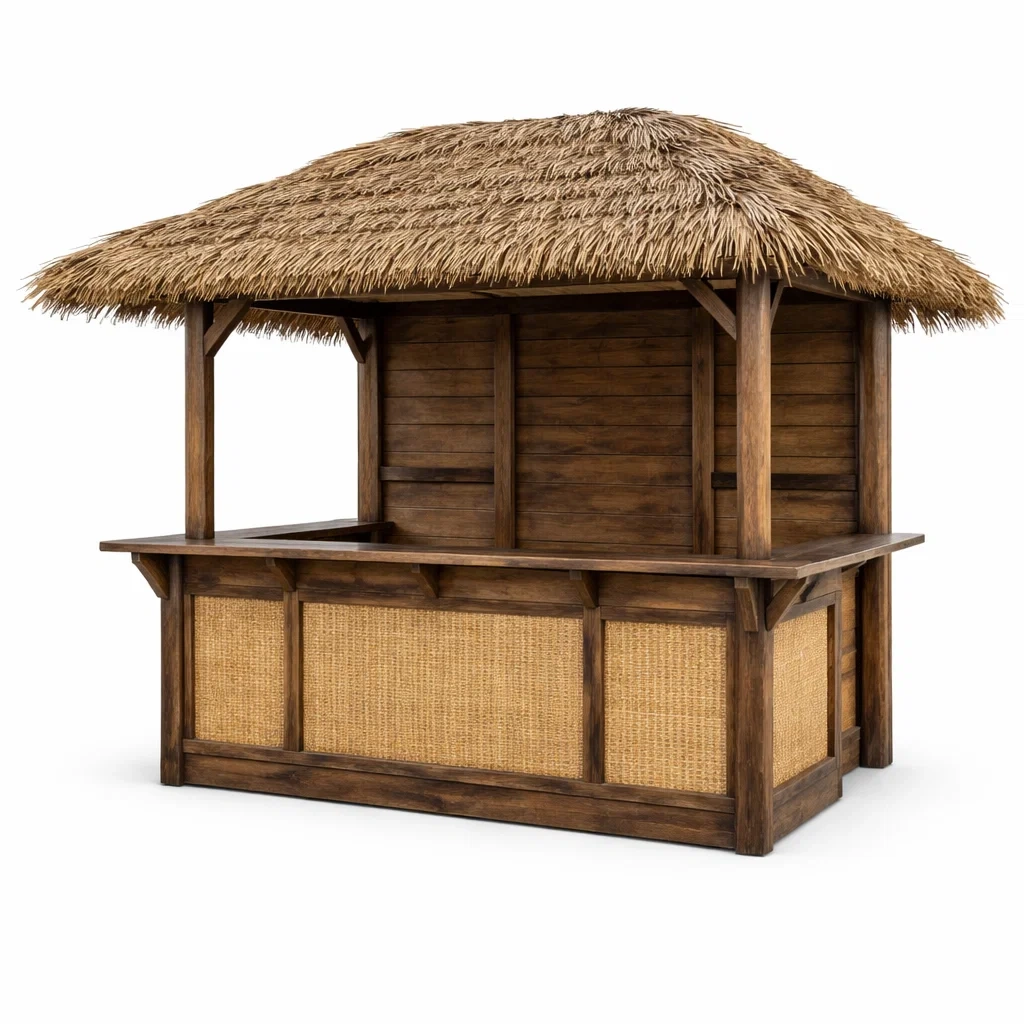 Verkaufsstand mit Holz und Strohdach 200x150x250 cm-COZYVORAE