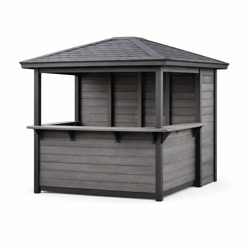 Pavillon-Bar mit Theke aus Kunststoff und Metall, Grau-COZYVORAE