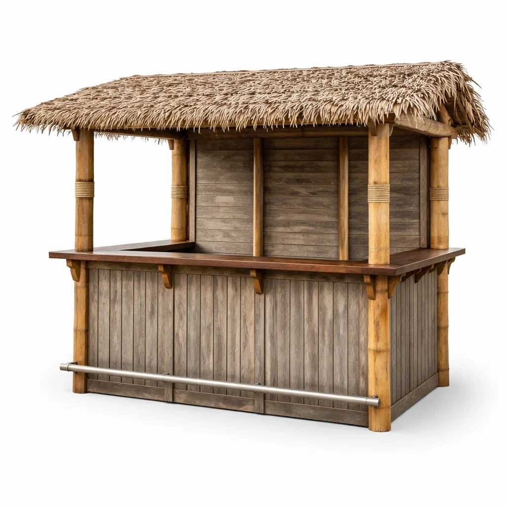 Tiki Bar aus Bambus mit Strohdach 200x100x235 cm-COZYVORAE