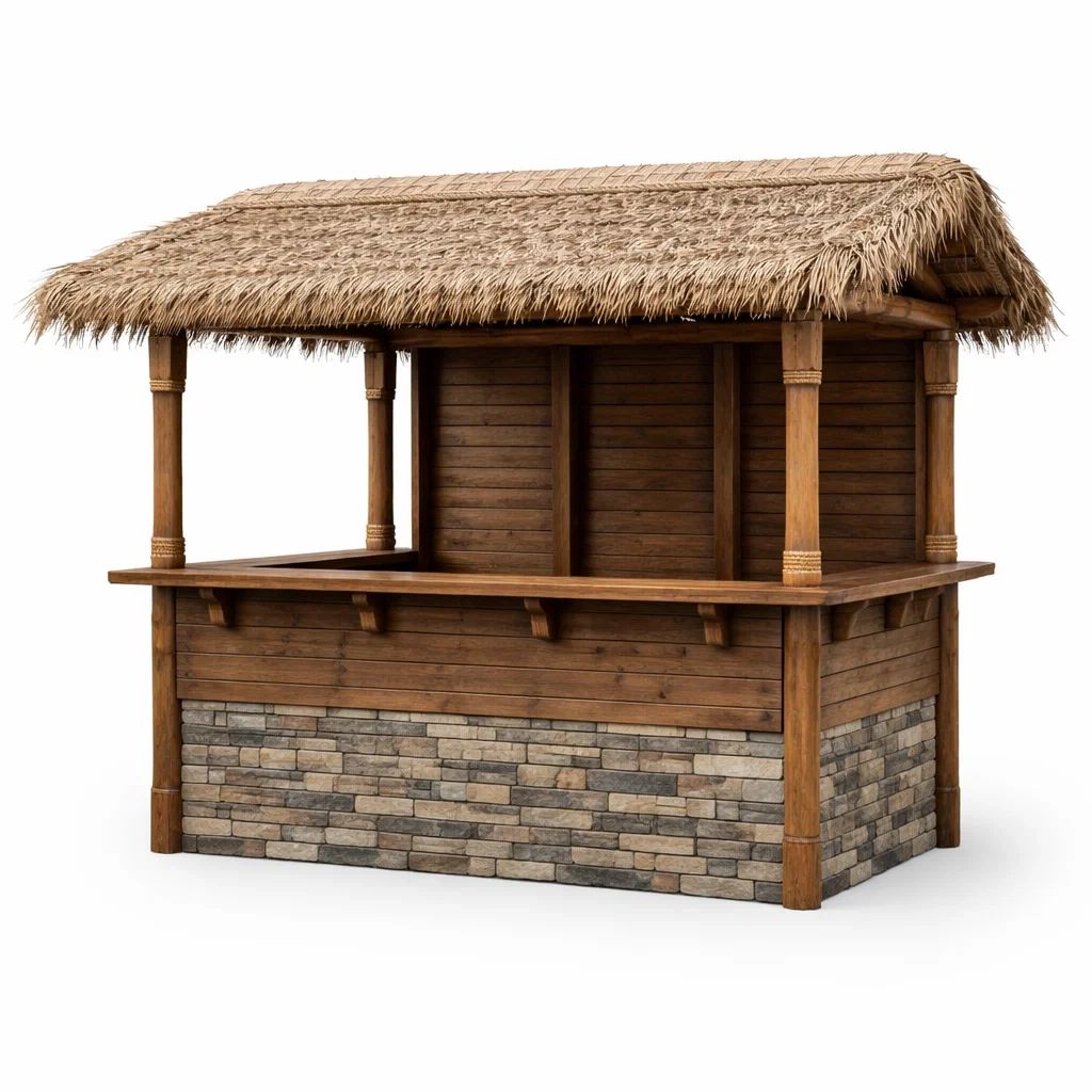 Gartenbar aus Holz mit Strohdach 220x150x250cm-COZYVORAE