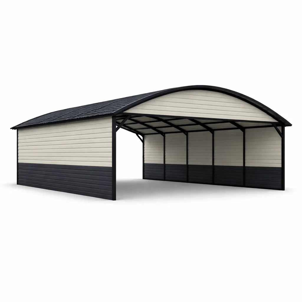 Metall-Carport mit Bogendach 6x5x3 m Beige/Schwarz-COZYVORAE