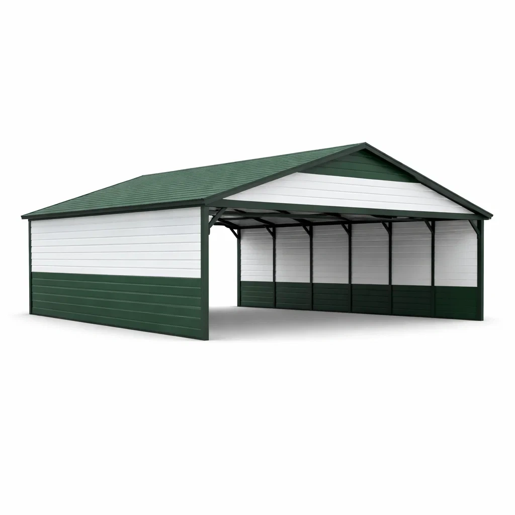 Stahl Carport Doppelgarage Grün/Weiß 600x400x300 cm-COZYVORAE