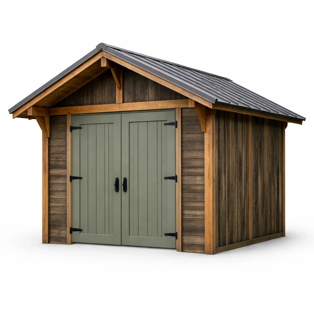 Gartenschuppen aus Holz und Metall, Grün/Braun-COZYVORAE