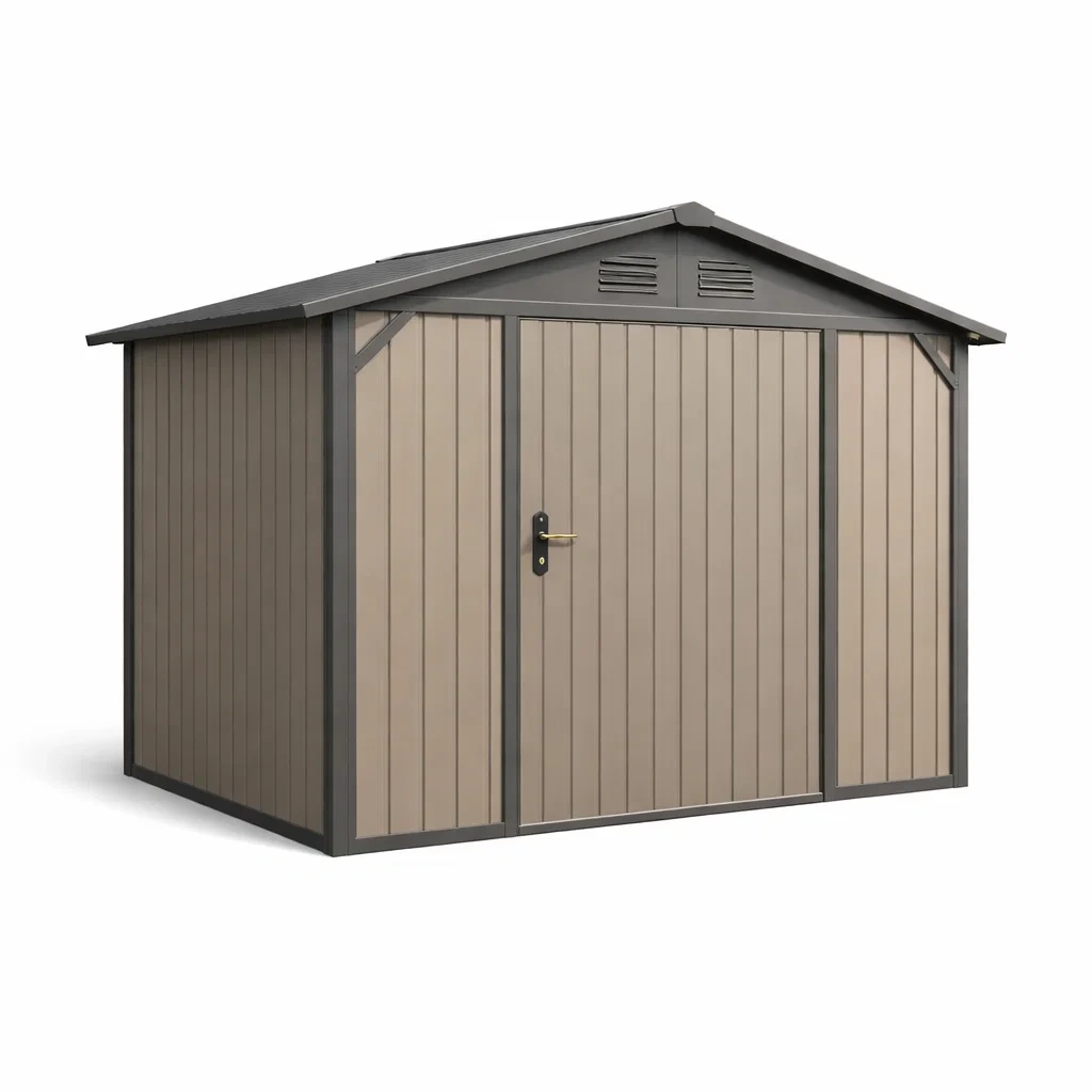 Kunststoff Geräteschuppen Beige/Grau 210x132x186 cm-COZYVORAE