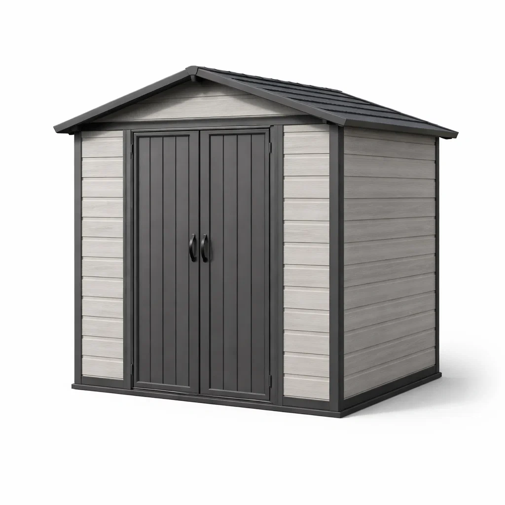 Kunststoff Gartenhaus Grau/Beige 215x130x185 cm-COZYVORAE