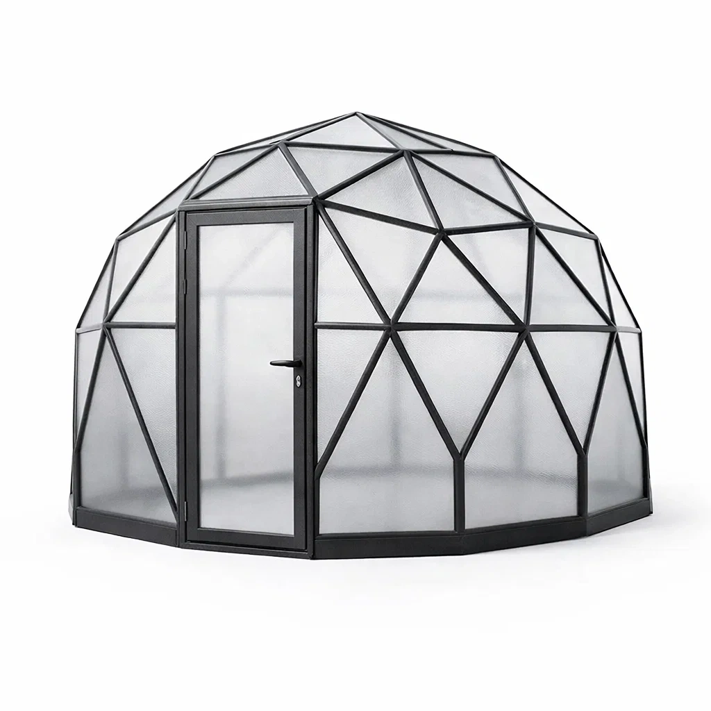 Kuppel-Gewächshaus aus Aluminium und Polycarbonat, Schwarz, 360x360x220 cm-COZYVORAE