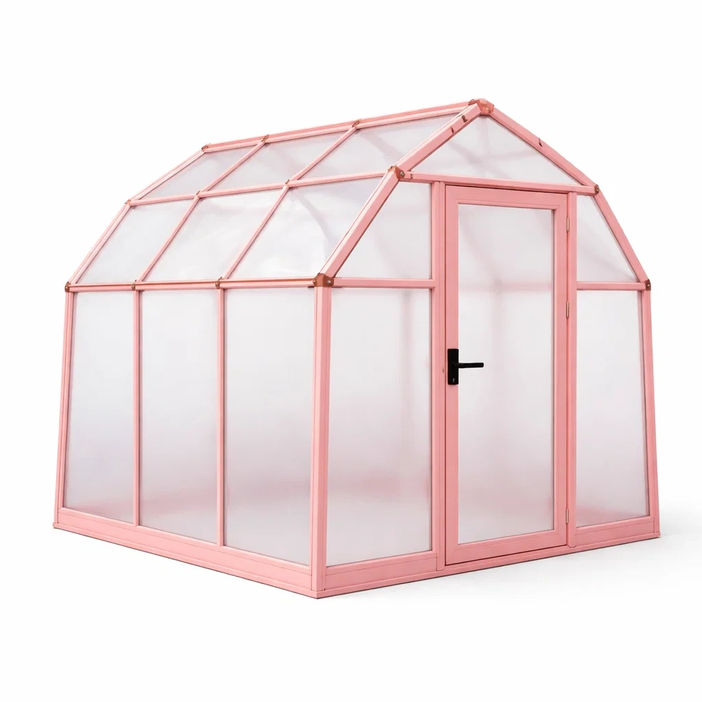 Aluminium und Polycarbonat Gewächshaus mit Tür 250x185x209 cm Rosa-COZYVORAE
