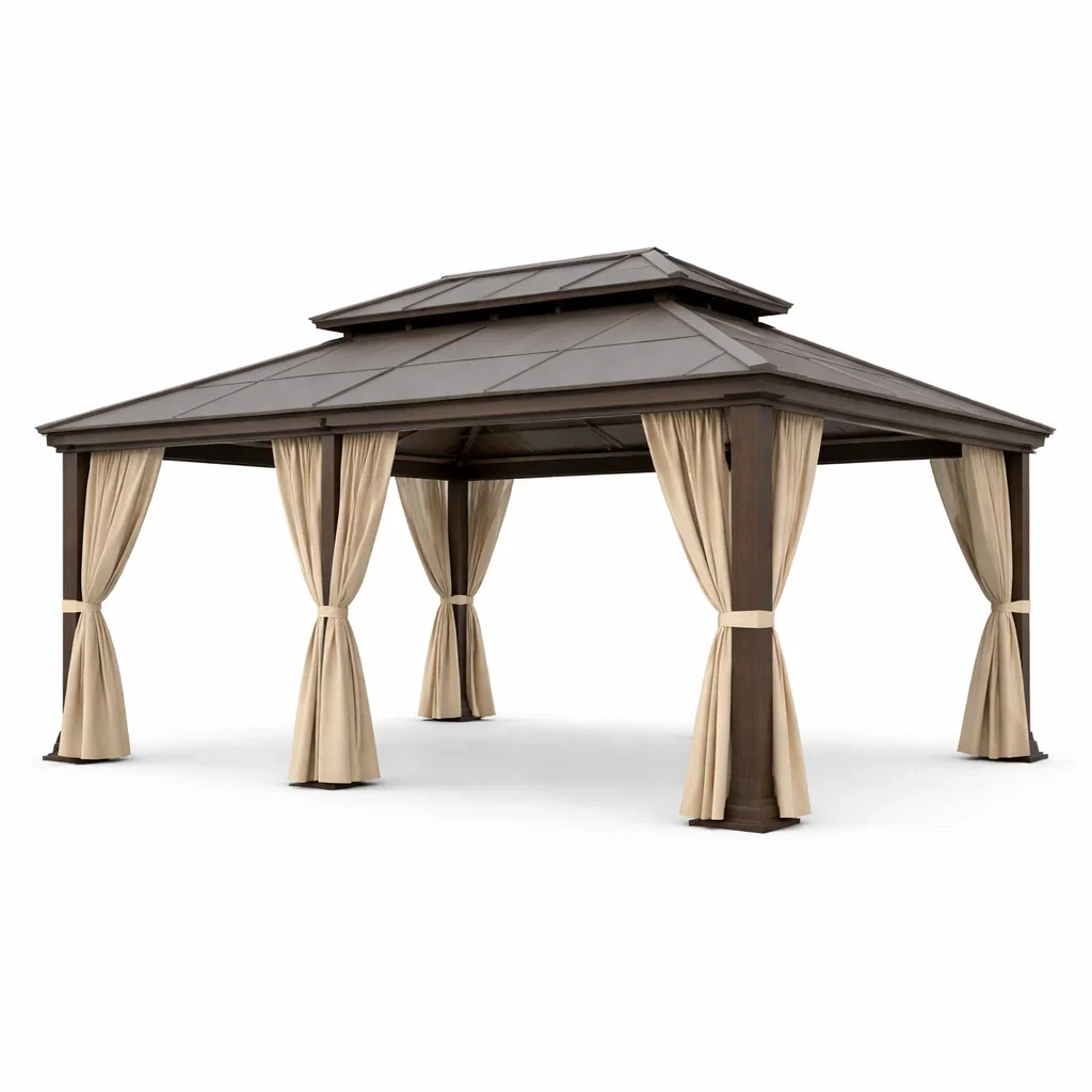 Pavillon Stahlrahmen Dunkelbraun Beige 3x4 m-COZYVORAE