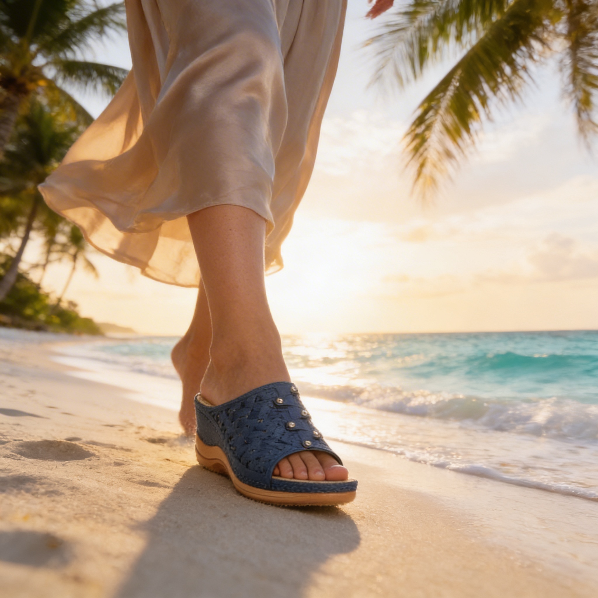 Close-up of the delicate ankle strap and open-toe design of the sandals.