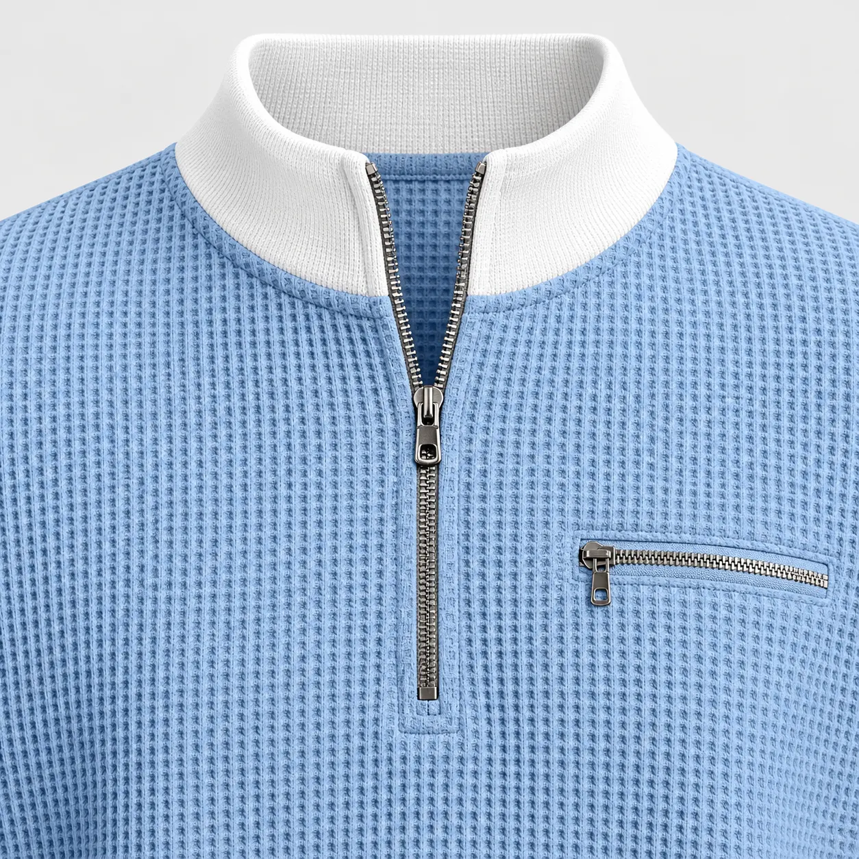 Sky Blue Stand Collar and Quarter-Zip Detail