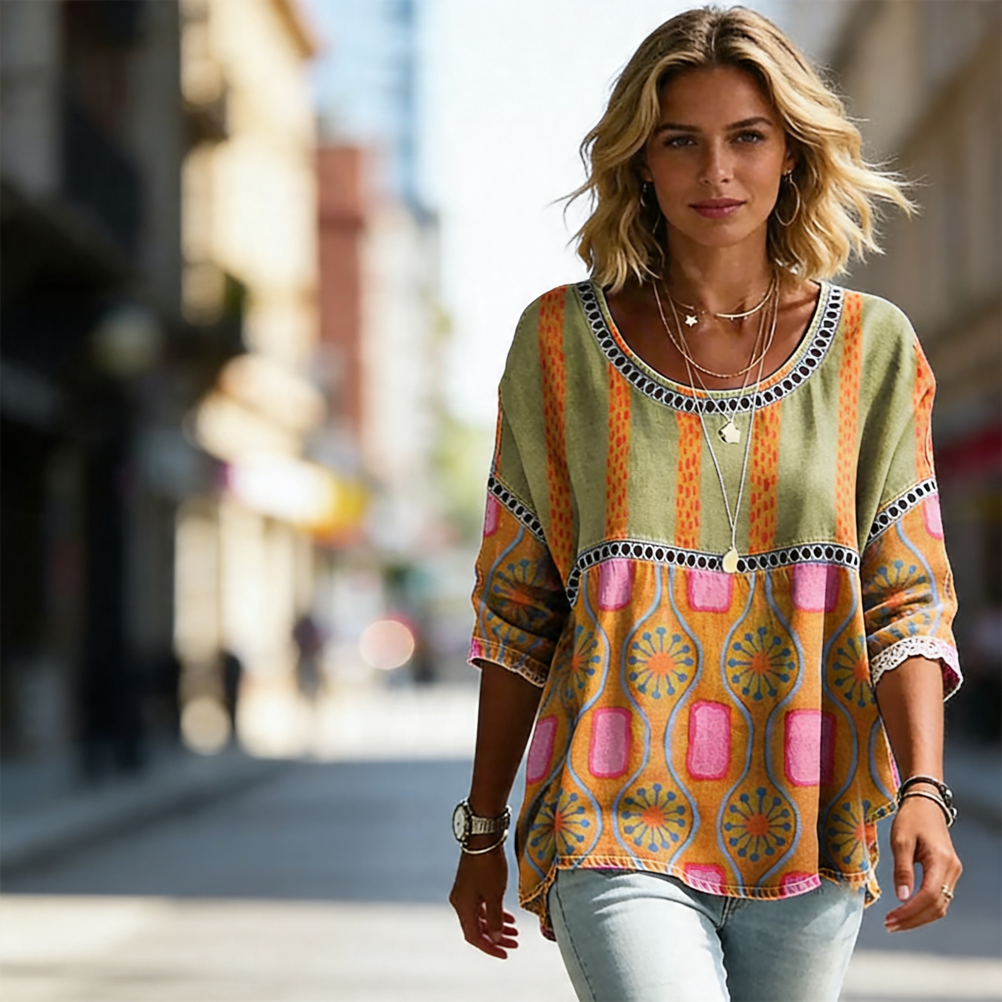 Vintage Abstract Casual Suelto Denim Blusa Hero