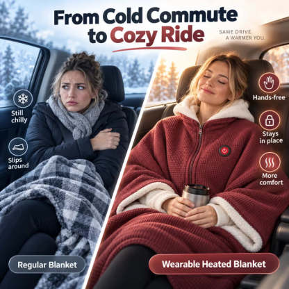 ♨️ 8-Zone Wearable Heated Blanket – ❄️Cozy Hooded Shawl with 3 Heat Levels & USB Power