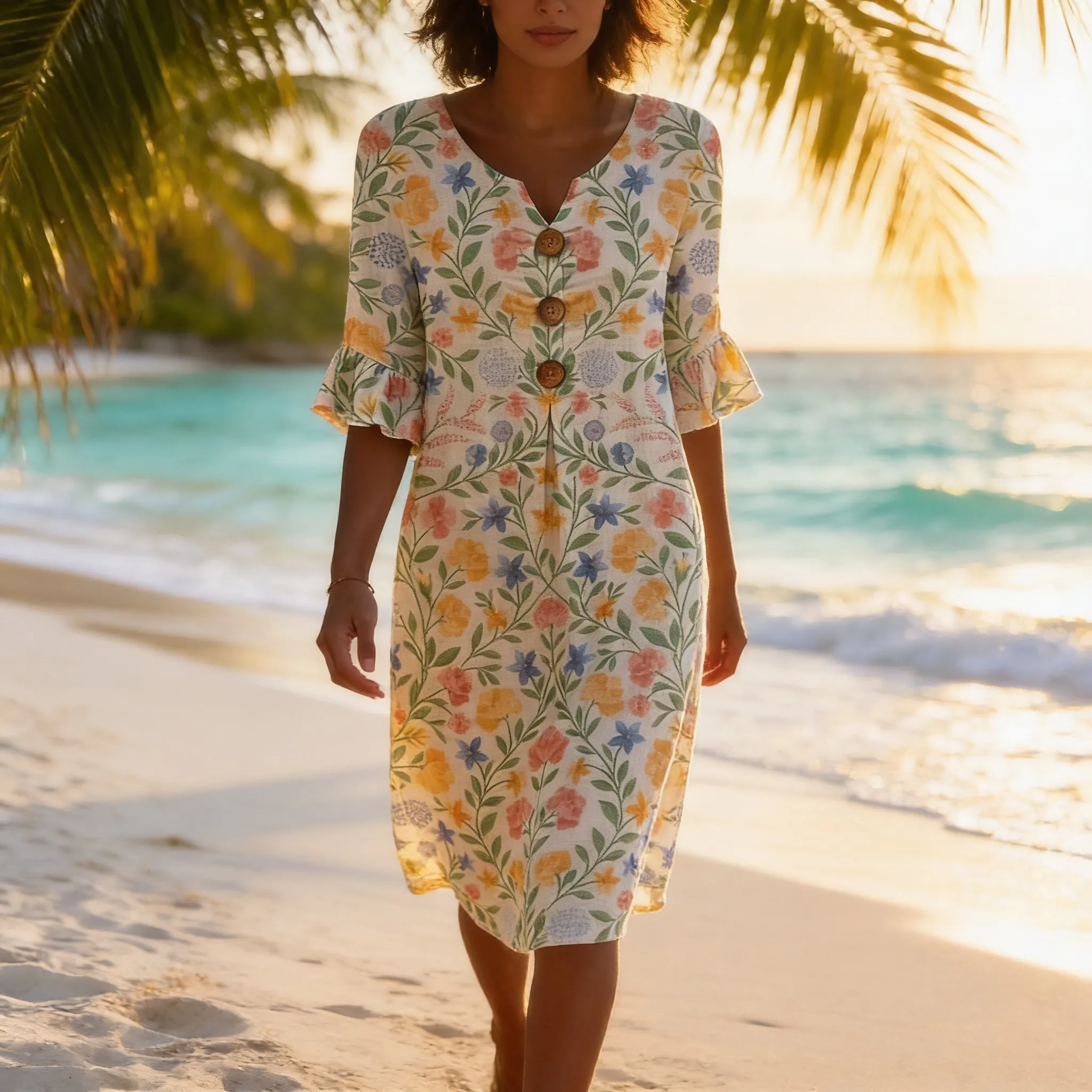Women's Floral Print Linen-Blend Shift Dress Hero Image