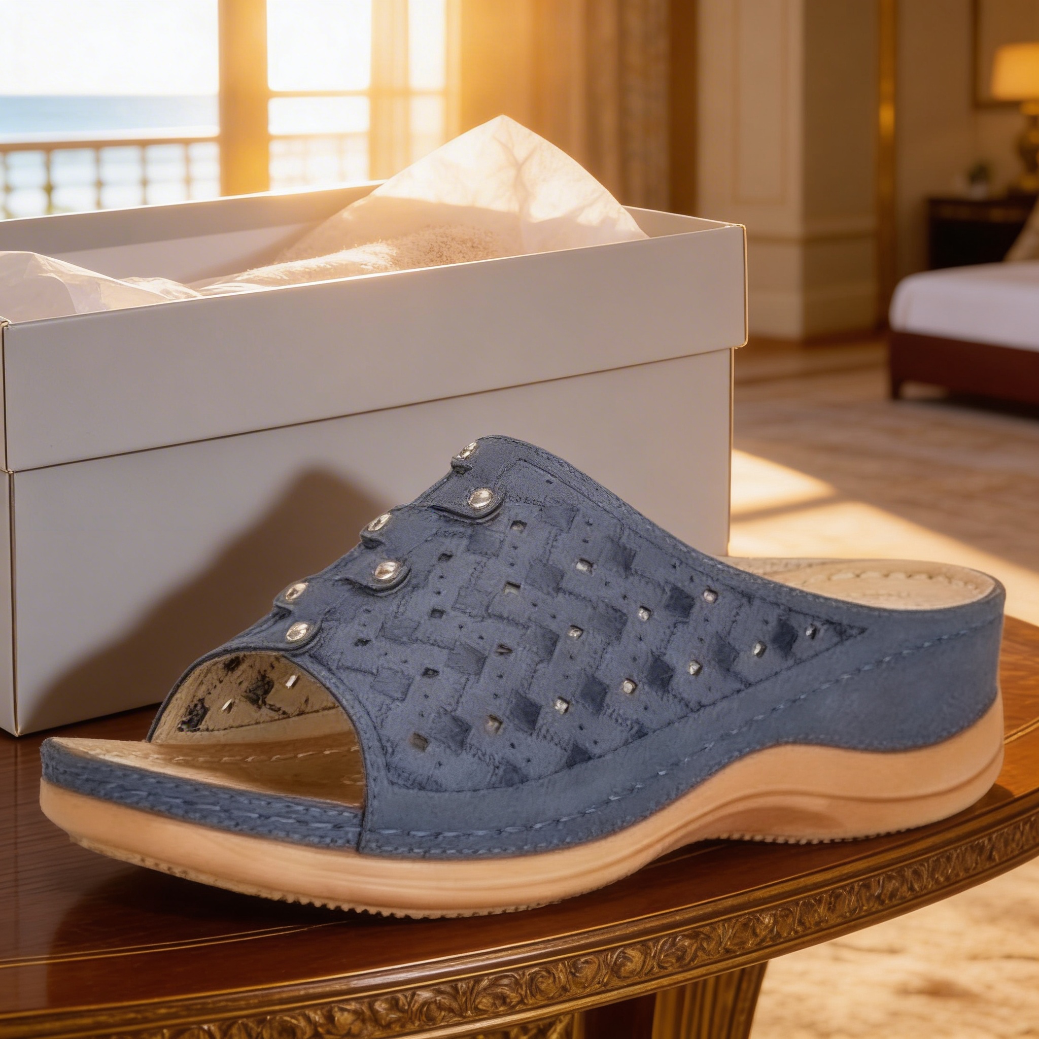 Side profile of the wedge heel, emphasizing its lightweight construction.