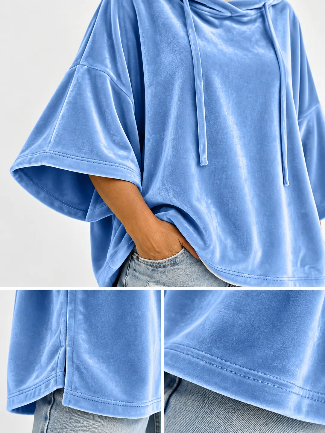 Velvet hooded pullover detail 4