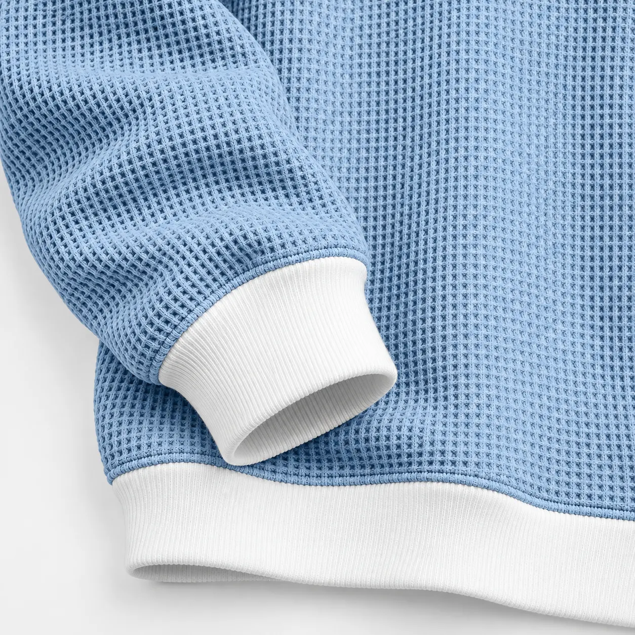 Sky Blue Ribbed Cuff and Hem Detail