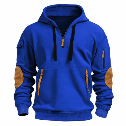 Sudadera de hombre con capucha, media cremallera, detalles en contraste y bolsillos